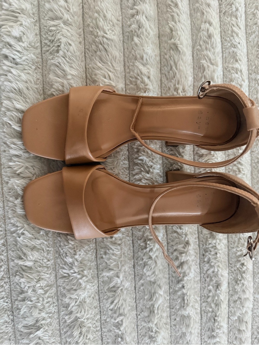 Tan Block Heel Sandals with Ankle Strap